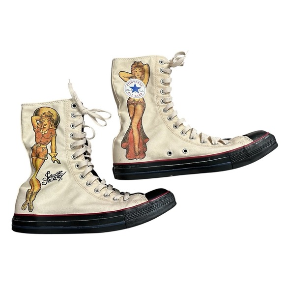 RARE Converse Chuck Taylor All Star Sailor Jerry Pin Up Hi Top Shoes Men's 10 - Picture 4 of 14